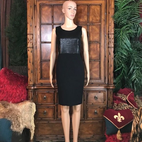 Anne Klein Paris Stroll Croc Embossed Faux Leather Dress - Picture 3 of 14